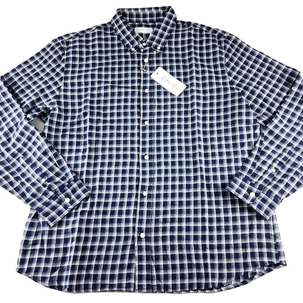 Cotton & Co. Button Down Collar Flannel Shirt Men's Size XL Navy Check